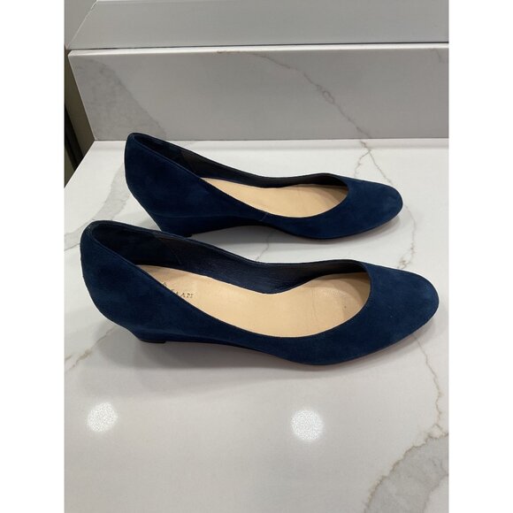 Cole Haan Blue Suede Low Wedge Heel Pump Dress Casual Workwear Semi Formal S 9 - Picture 4 of 8